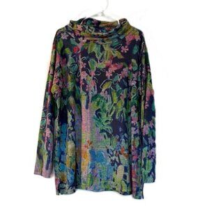Claire Desjardins Navy Blue Floral Tunic with Cowl Neckline
